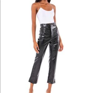 Bardot Faux Croc Leather Pants High Rise NWT Black Crocodile Embossed Size 10